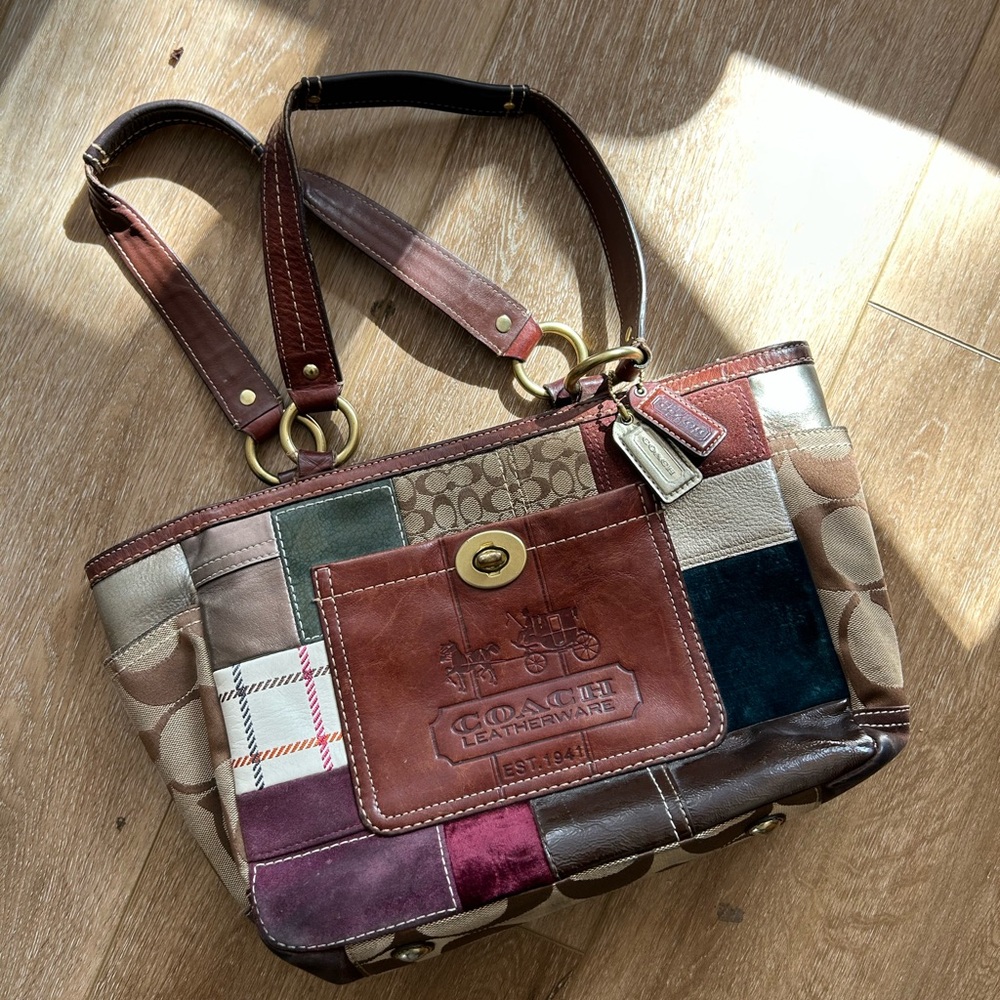 Coach Patchwork Leather Tote Bag - Multi Brown - image 1